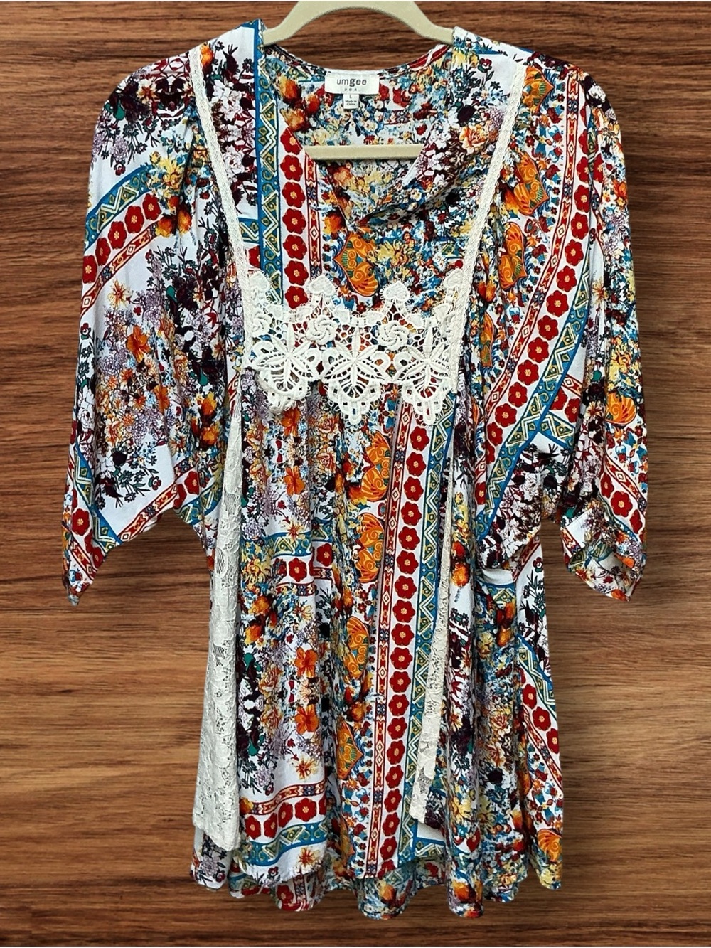 Umgee Multi-Color Boho Crochet Trim Tunic